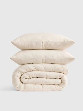 NWT QUINCE Organic Airy Gauze Dream Quilt Set King/Cal King Ivory 7465